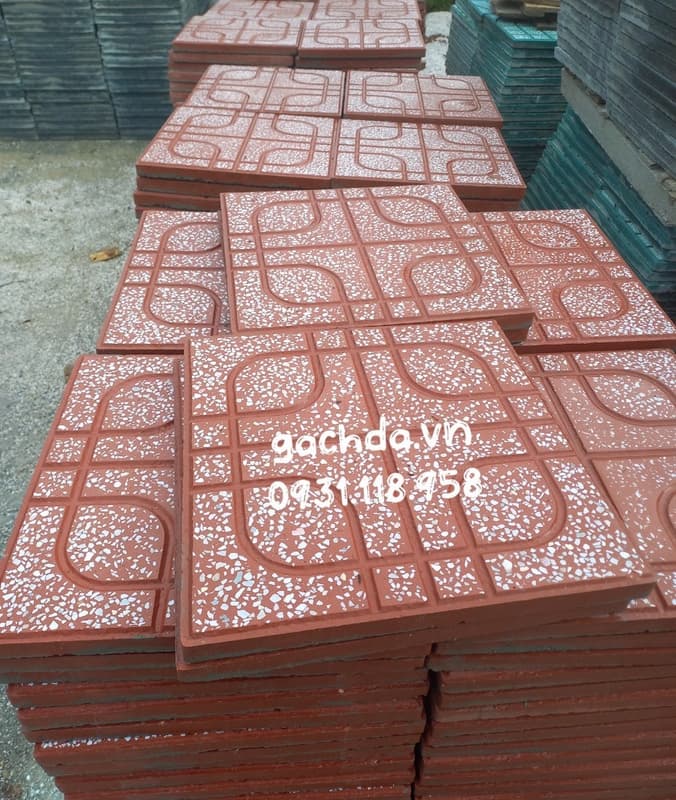 Gạch Lát Vỉa Hè 40x40 Terrazzo Mắt Phụng Đỏ